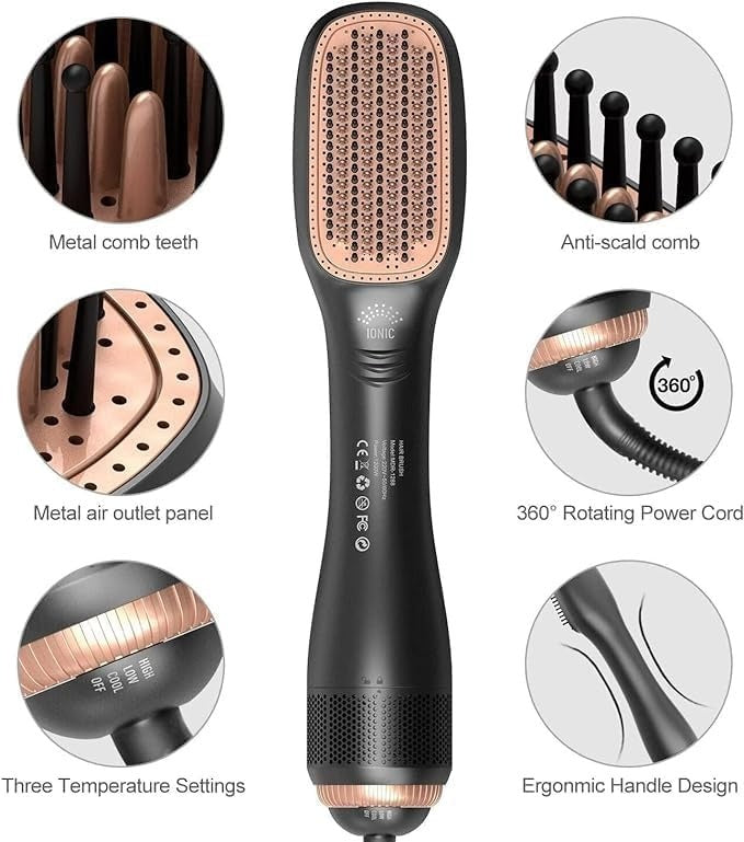 Ionic Hot Air Brush Hair Straightener & Volumizer – 3 Heat Settings