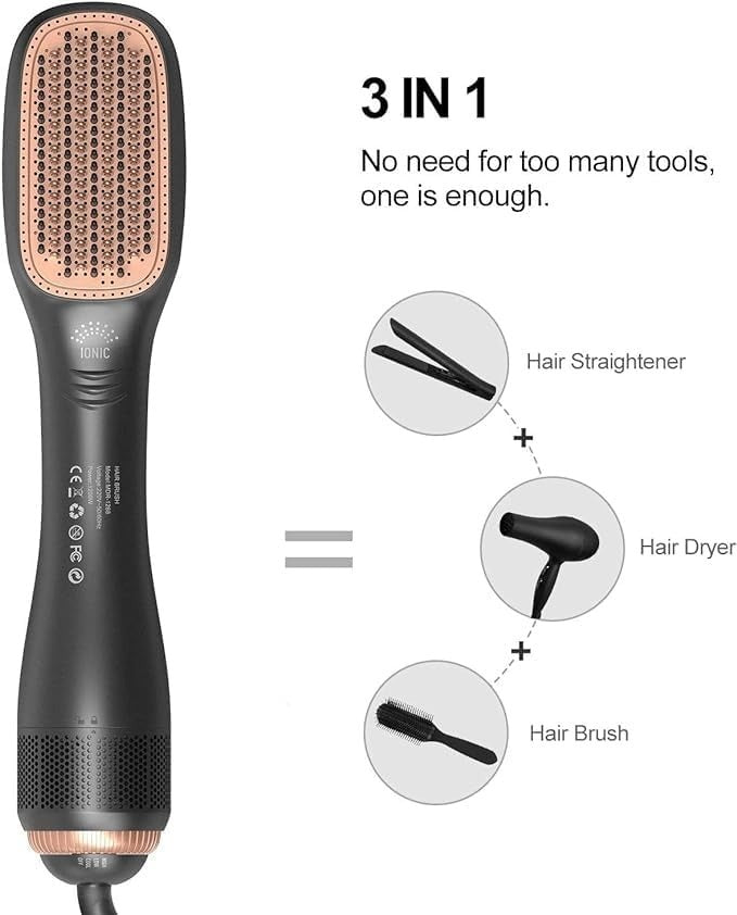 Ionic Hot Air Brush Hair Straightener & Volumizer – 3 Heat Settings